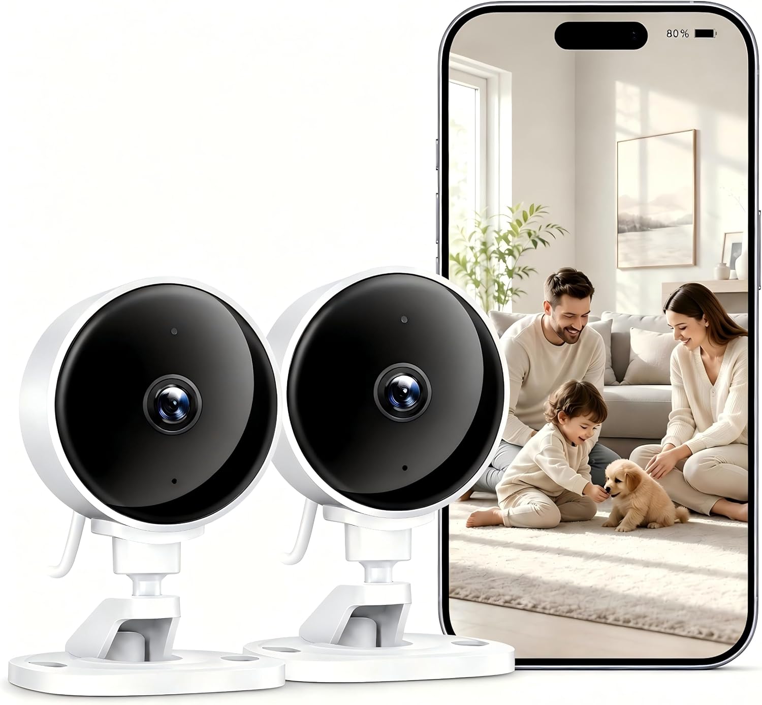 WOLFANG Pack 2 Camara Vigilancia WiFi Interior 1080P, Detección de Humano, Visión Noc