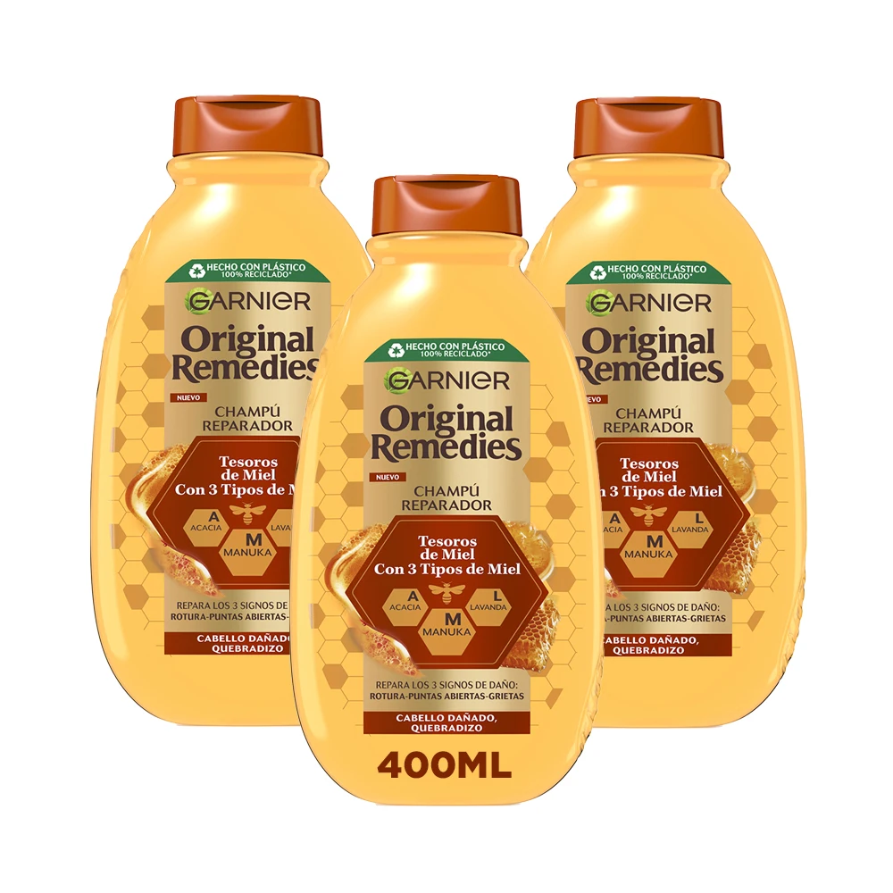 **Garnier | Original Remedies Rutina de Tesoros de Miel Champú, acondicionador, Masca
