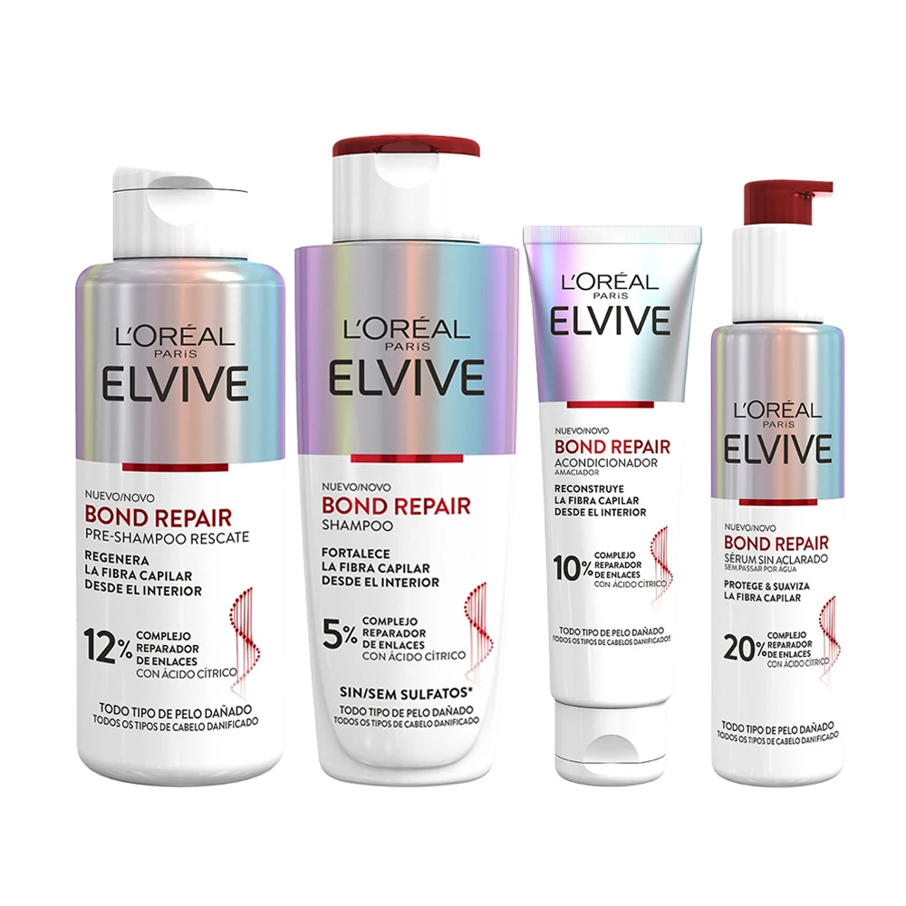 **L’Oréal Paris | Rutina Elvive Bond Repair Champú, Acondicionador, Pre-Champu y Séru
