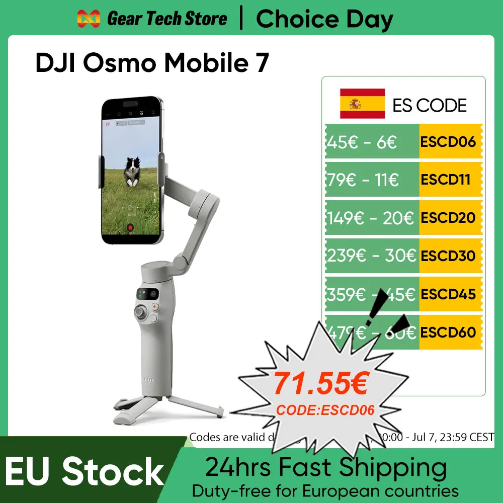 **Estabilizador de Gimbal para Teléfono Inteligente DJI Osmo Mobile 7, Gimbal de 3 Ej