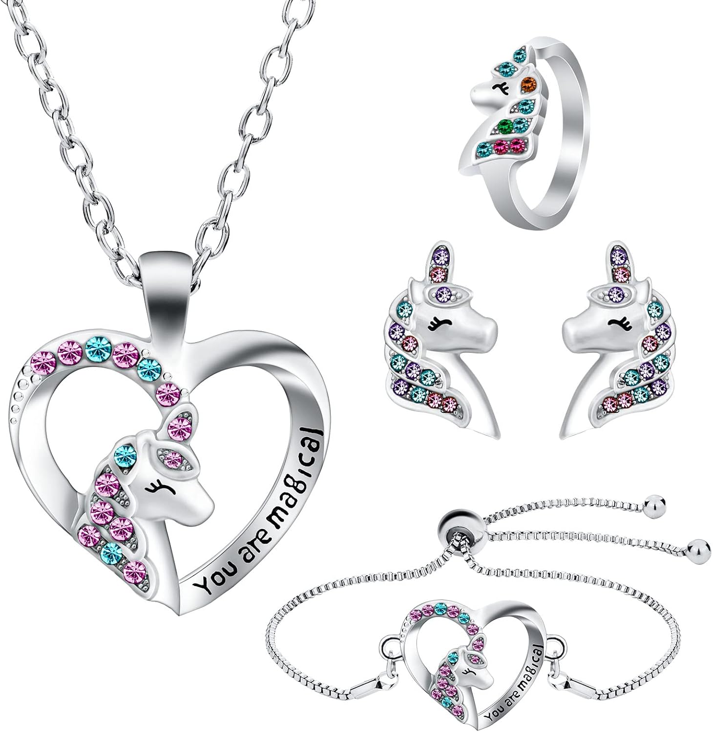 OSDUE Conjuntos de Joyas de Unicornio, Collares de Unicornio, Pulseras, Anillos,Pendi