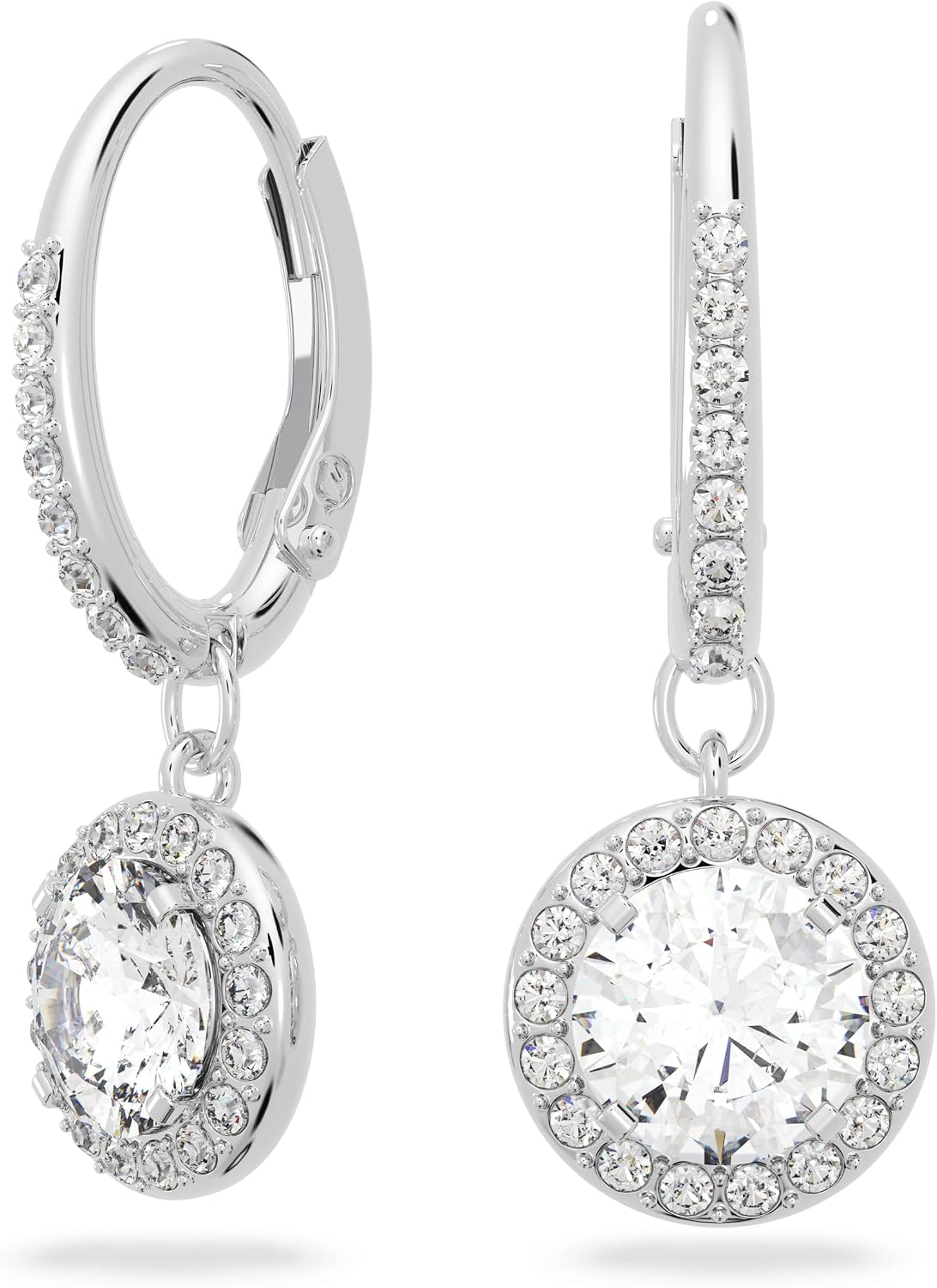 Swarovski Pendientes Angelic, Talla redonda, Blancos, Baño de rodio 🇪🇸