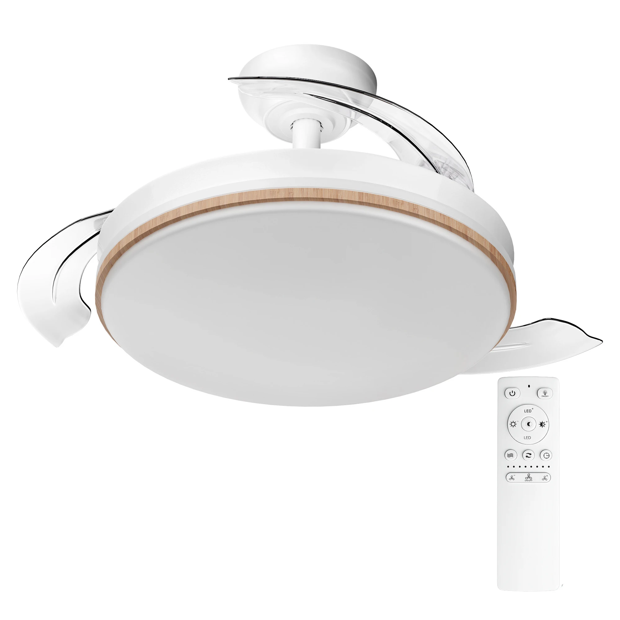 **Ventilador de techo con luz led con mando,temporizador, 8 velocidades, aspas retrác