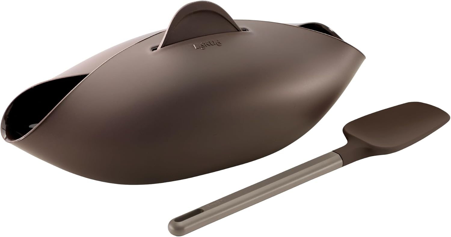 Lékué Kit para hacer pan casero, Bol   cuchara   recetas, silicona platino Marrón, 28
