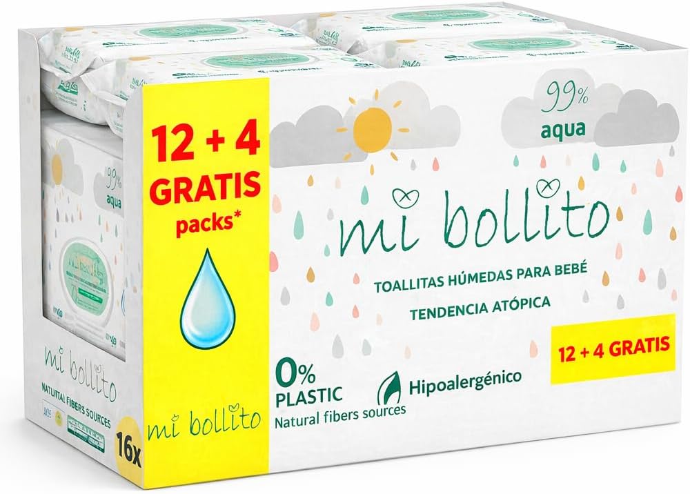 Mi Bollito – Toallitas Bebé 99% Aqua Pure, 100% Fibras Vegetales, 960 Toallitas, 16 P