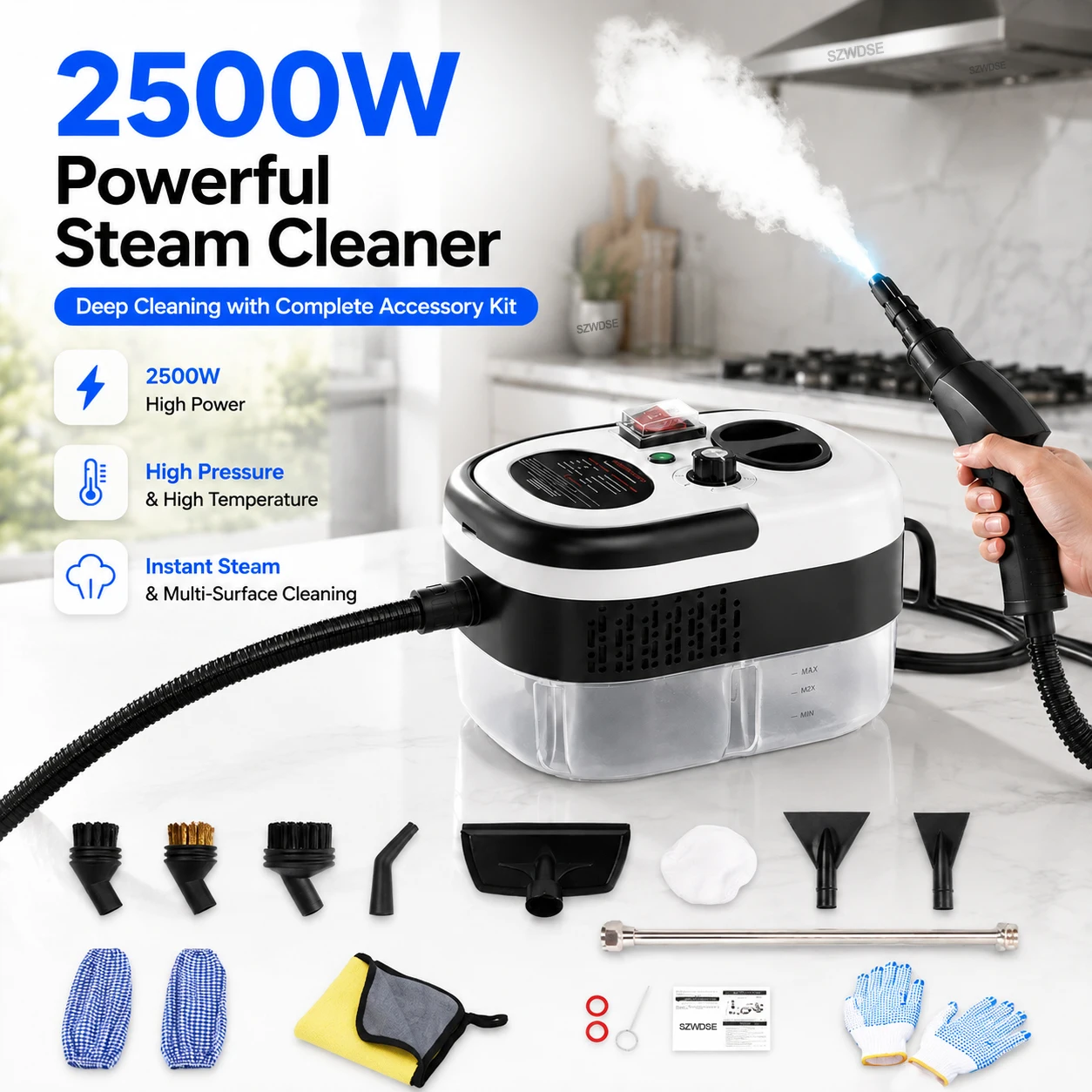 **Limpiador a Vapor Portátil de 2500W, Alta Presión y Temperatura, para Aire Acondici