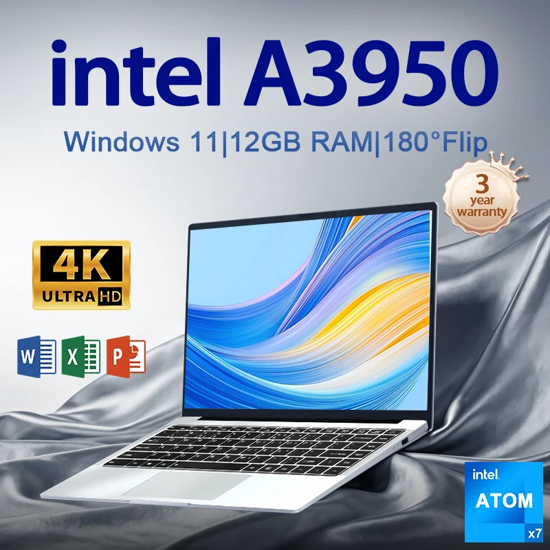 **FUCHU Nuevo Portátil de Oficina Intel Atom A3950 12GB RAM 2TB SSD PC para Juegos Pa