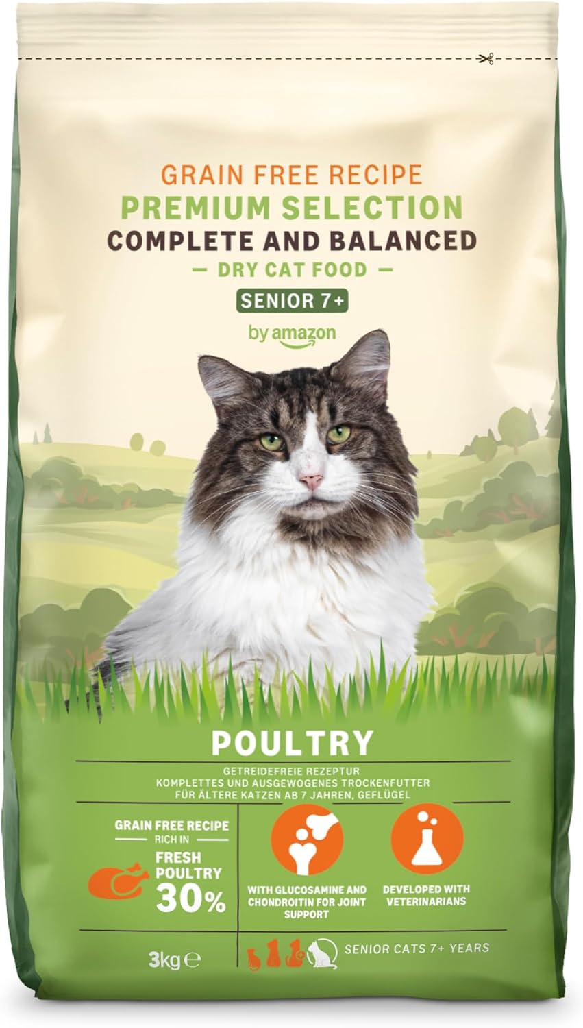 by Amazon Comida Completa para Gatos con Receta sin Granos, Senior, con Pollo Fresco,