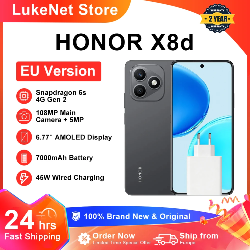 **Smartphone HONOR X8d versión EU, Snapdragon 6s 4G Gen 2, pantalla AMOLED de 6.77 pu