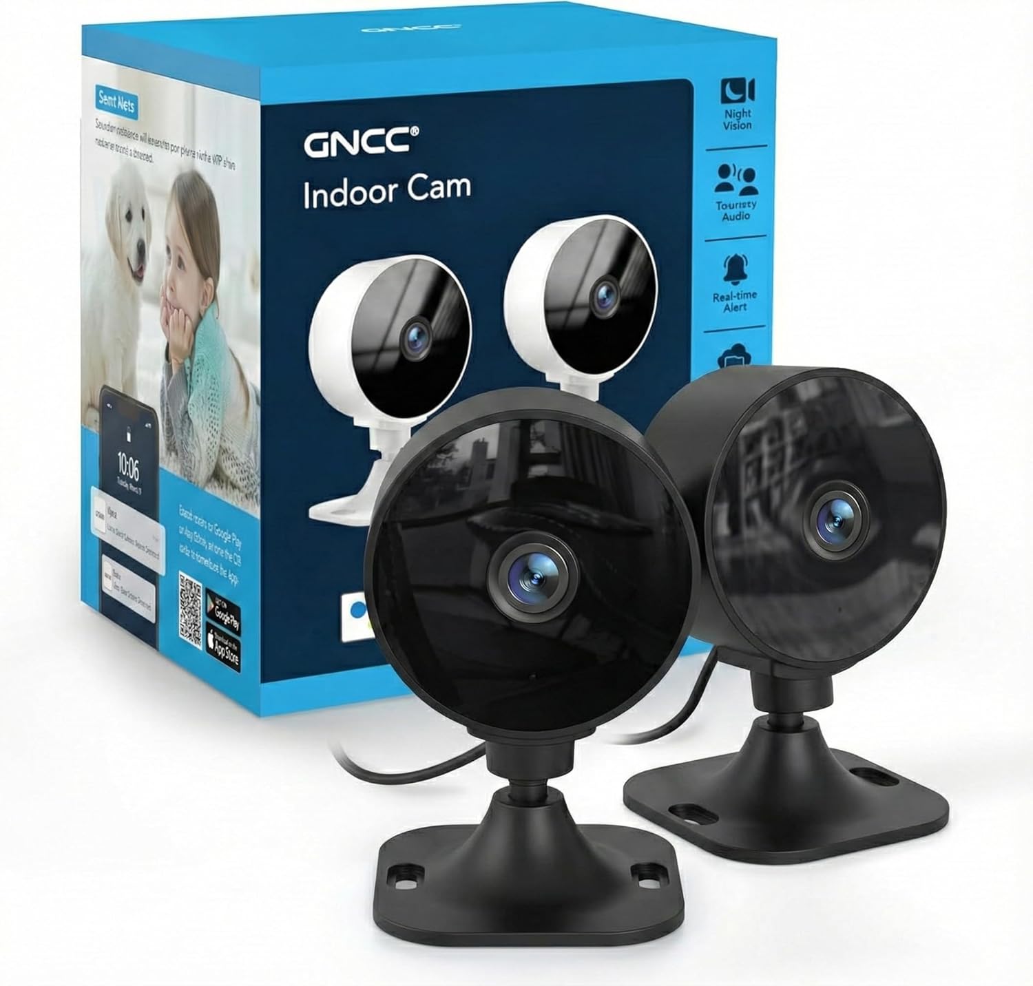 GNCC GC3 Pack 2 Camaras Vigilancia WiFi Interior Fijas 1080P,Negro,2.4GWiFi 🇪🇸