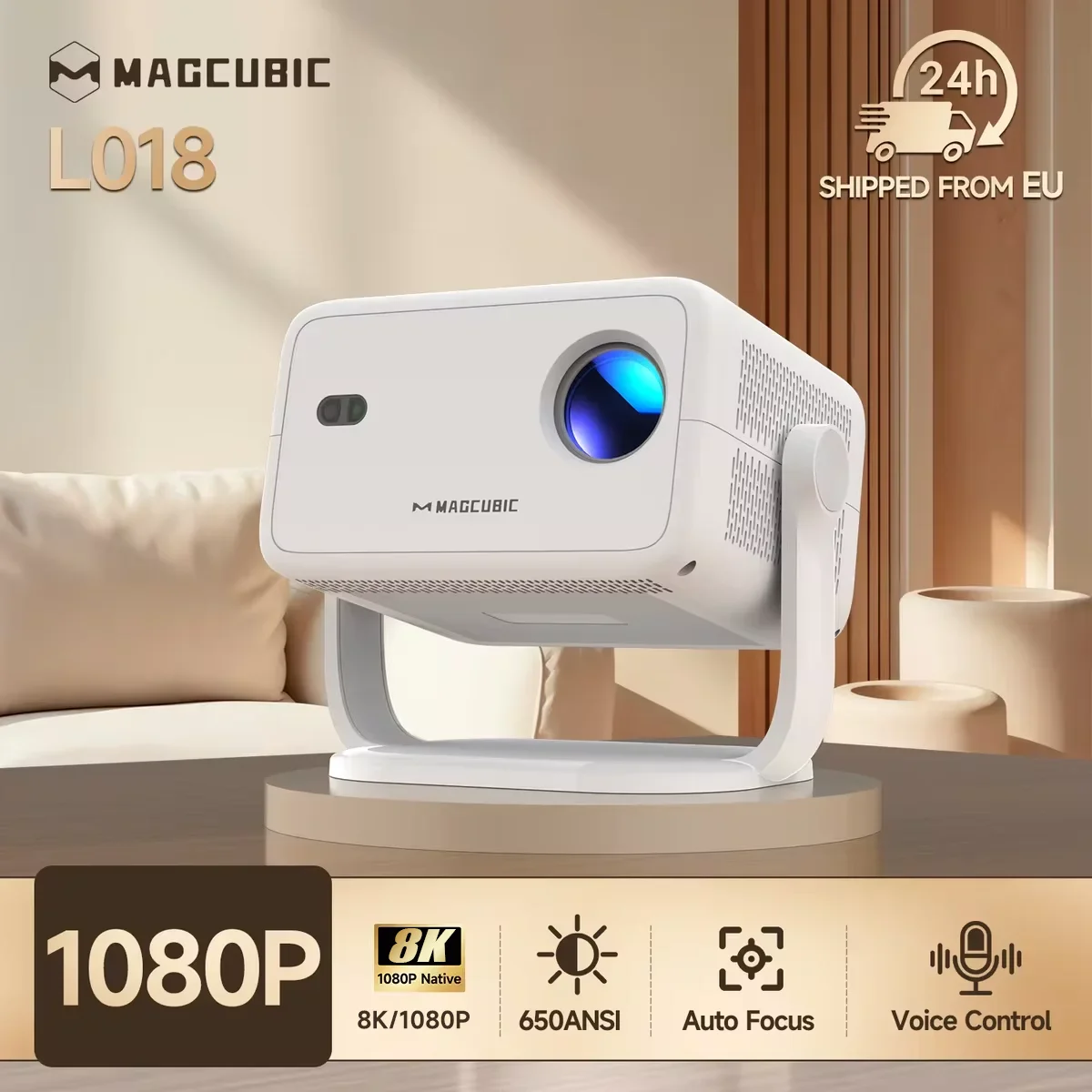 Proyector de Cine en Casa Magcubic L018, 650ANSI Nativo 1080P, Enfoque Automático y C