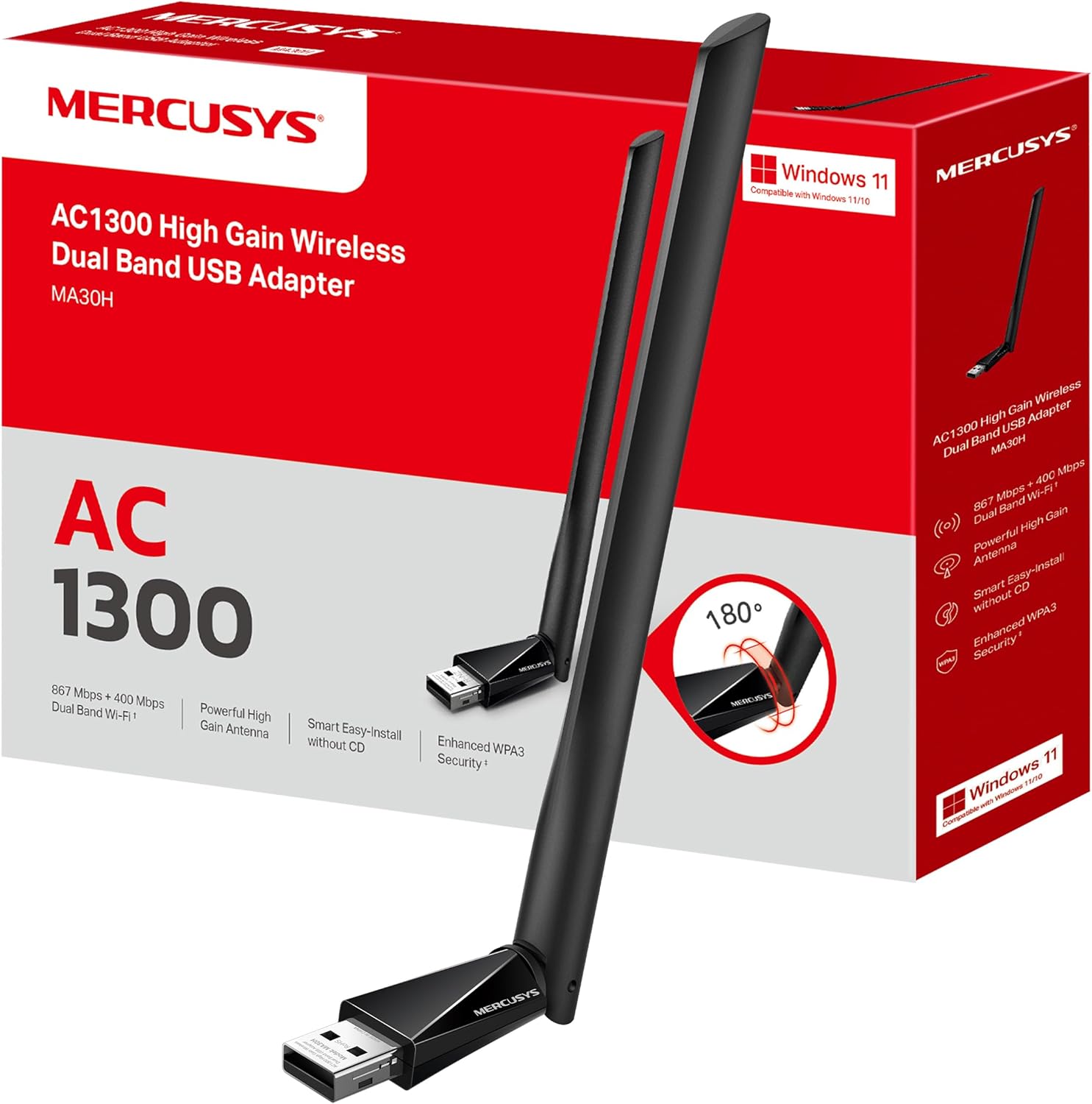 Adaptador WiFi USB Mercusys MA30H solo