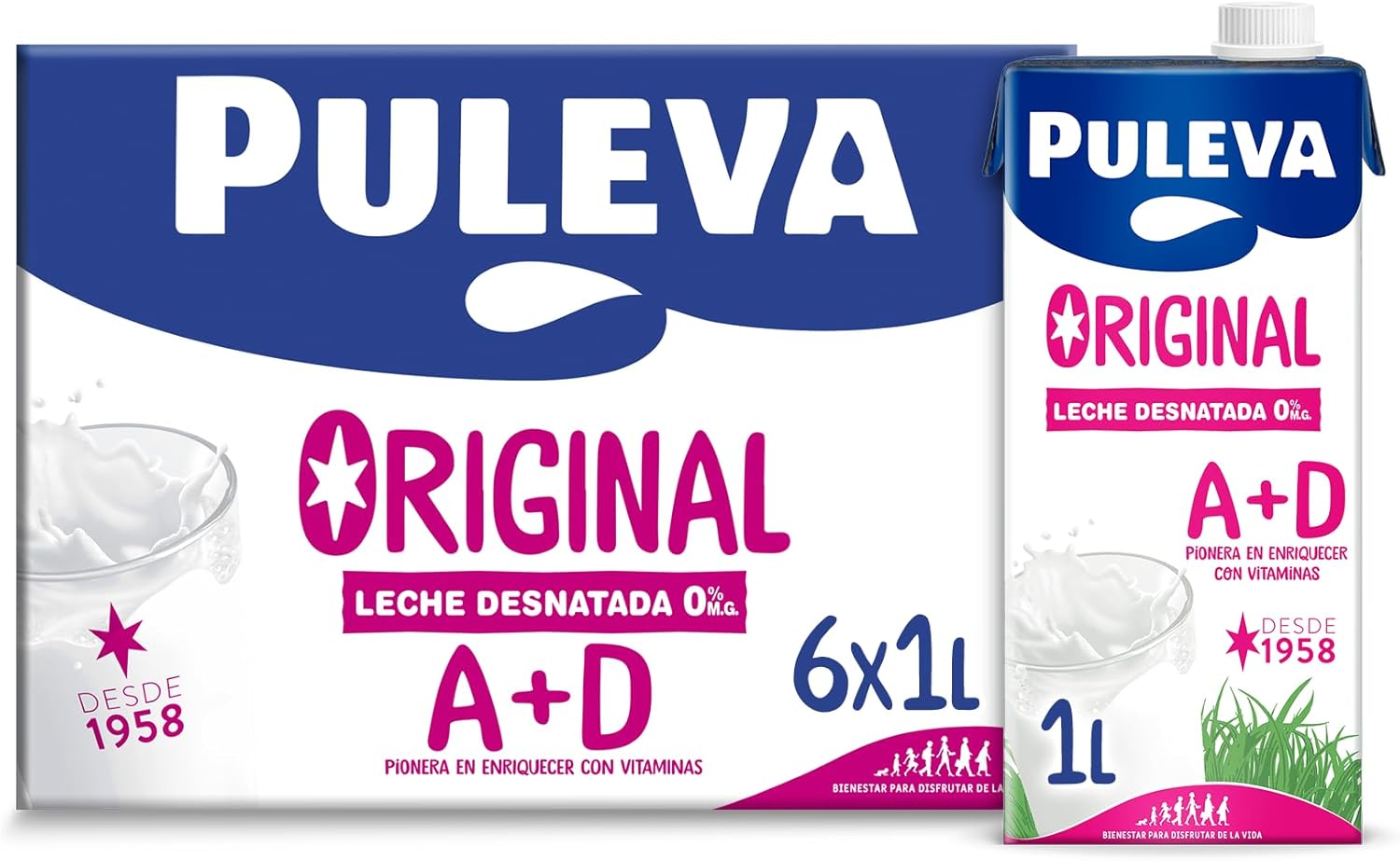 Pack 6 Puleva Vita Calcio Leche Desnatada con Colágeno 1L