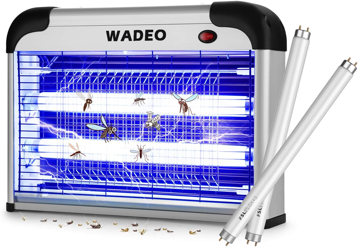 Wadeo Lámpara Mata Insectos UV 20W con 2 Tubos Repuesto