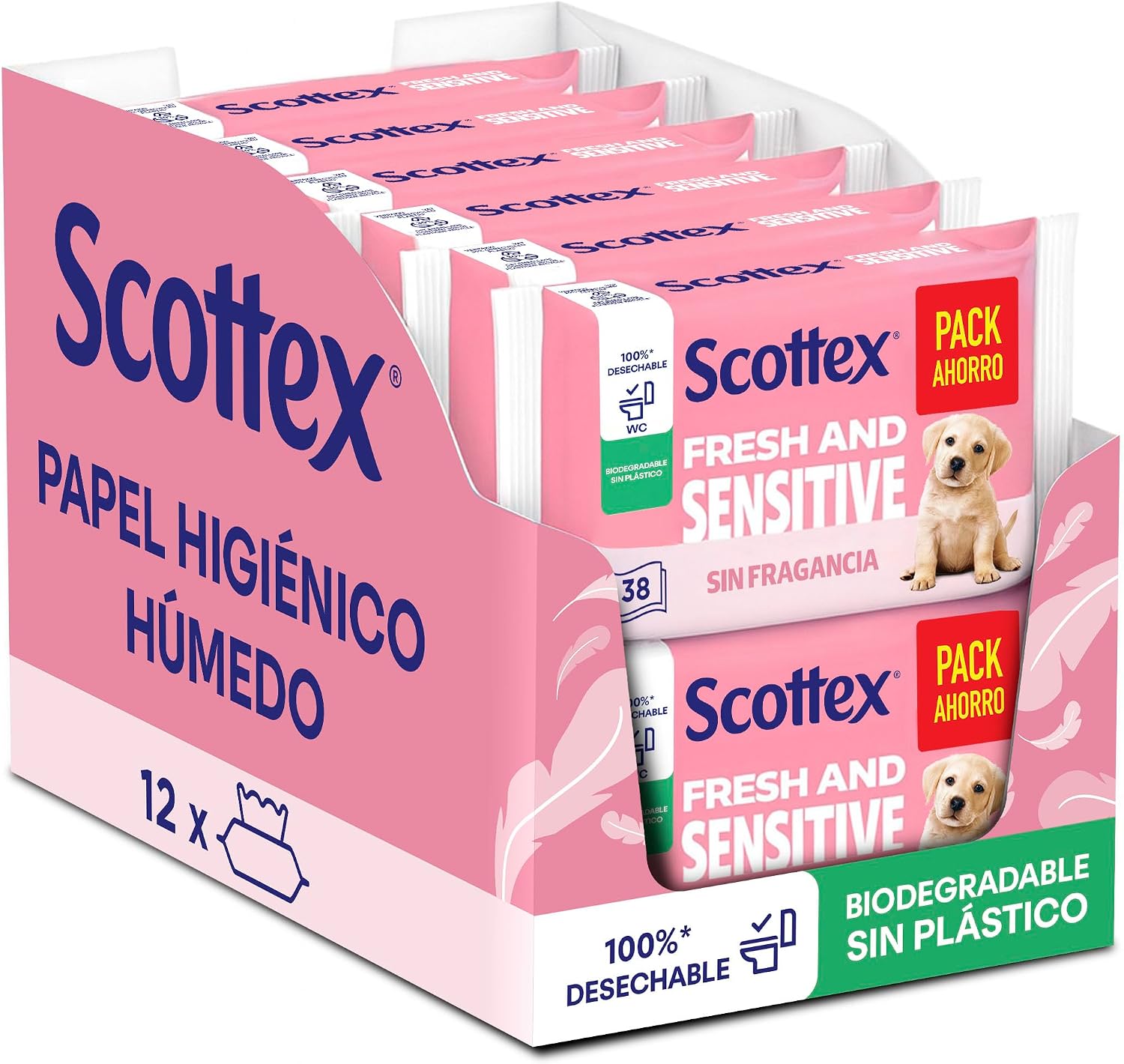 Pack 12 Scottex Papel Higiénico Húmedo Fresh con Agua Micelar y Vitamina E 38 Servici