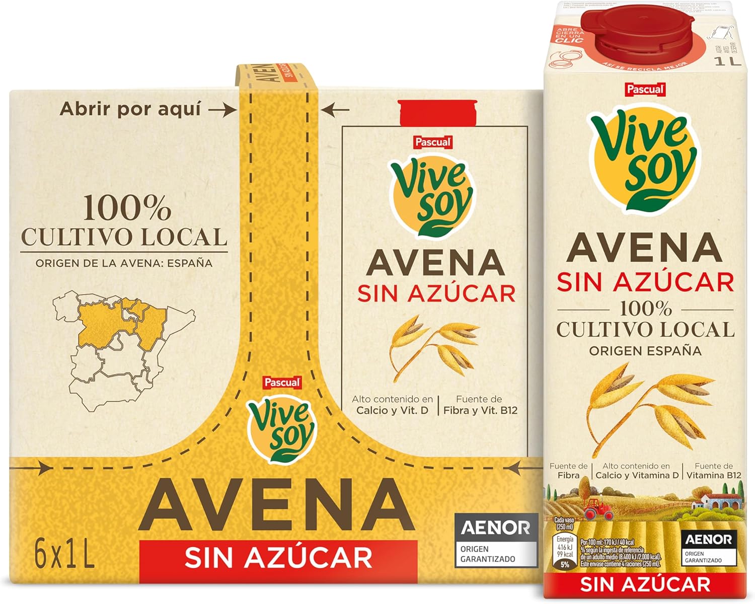 Pack 18 Vivesoy Bebida de Avena Sin Azúcar 1L