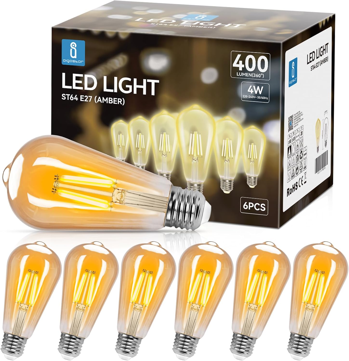 Pack 6 Bombillas LED de Filamento LEDVANCE Edison E27 4 W