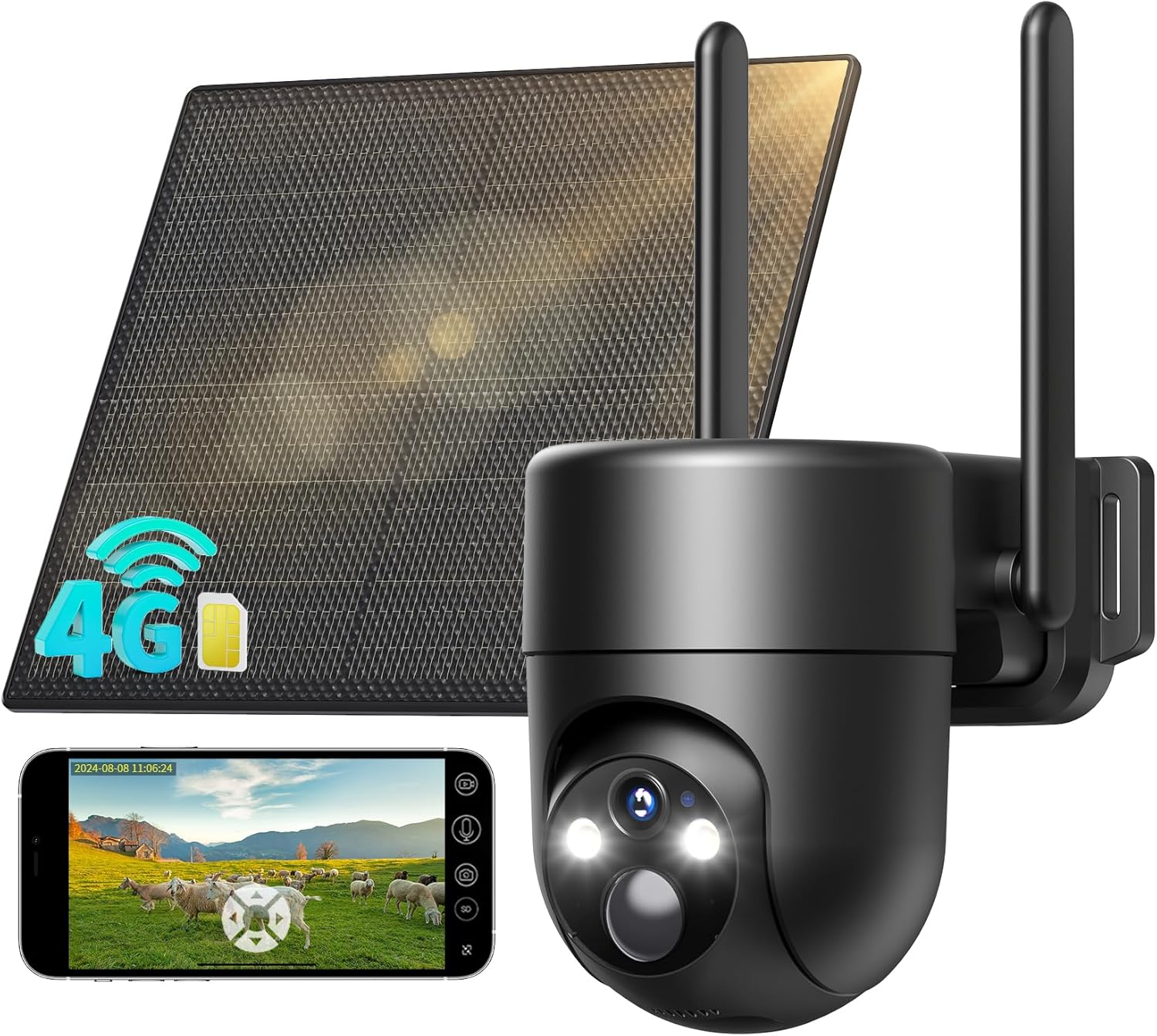 Cámara de Vigilancia Exterior Solar SEHMUA 4G LTE 2K PTZ