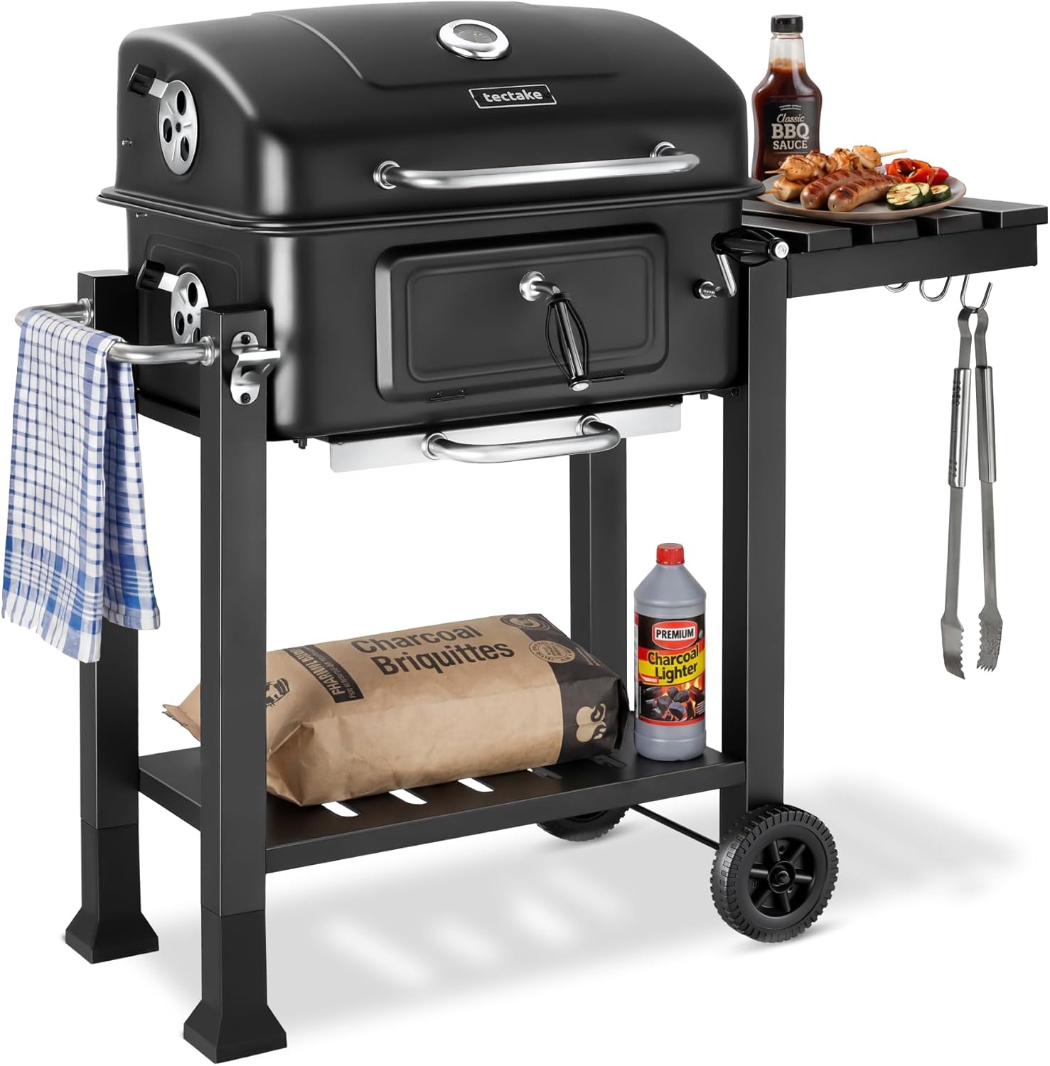 Tectake Barbacoa de Carbón con Tapa y Ahumador 64x110x104 cm
