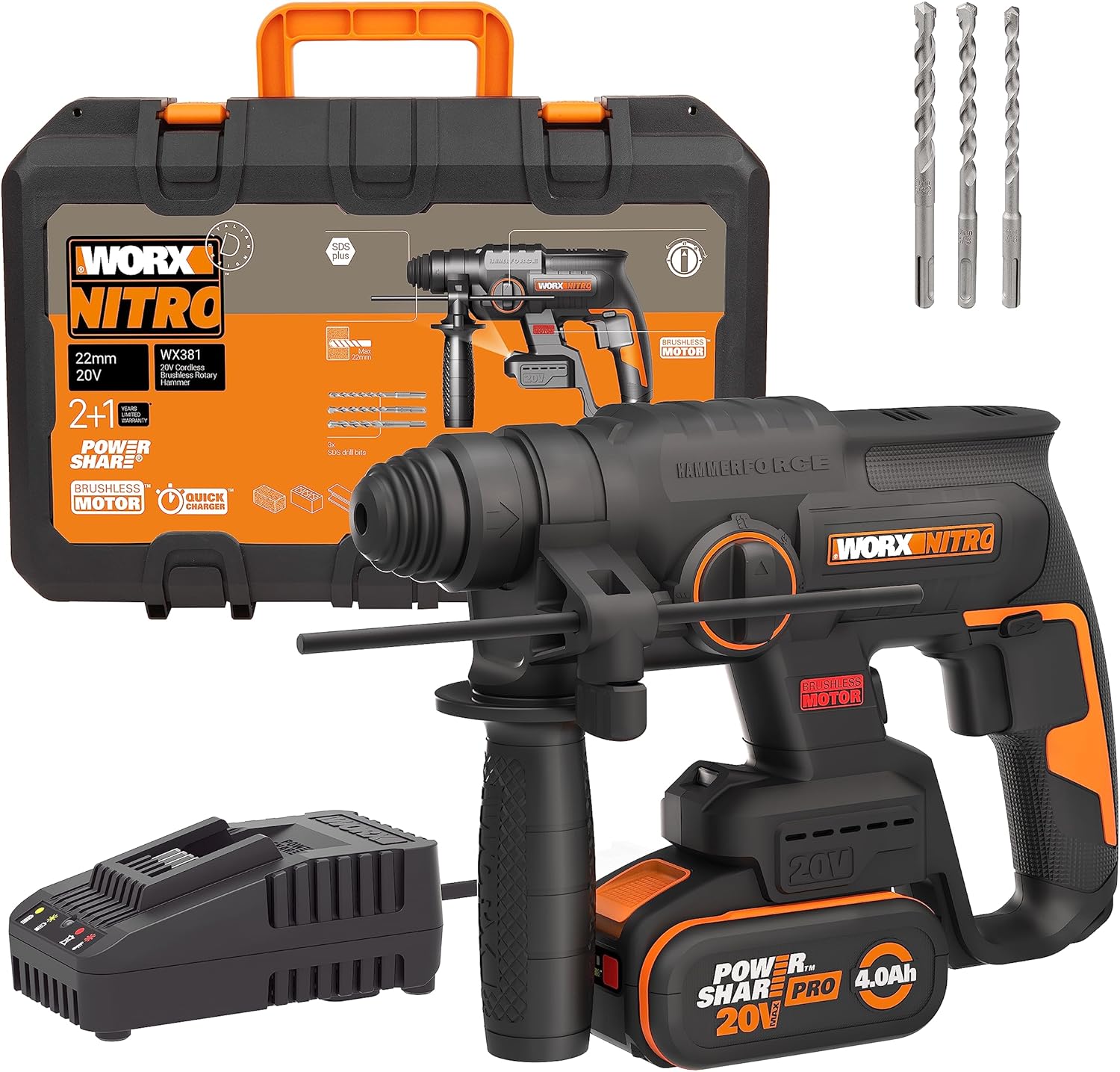 Worx WX381 Martillo Perforador Brushless 20V 2J