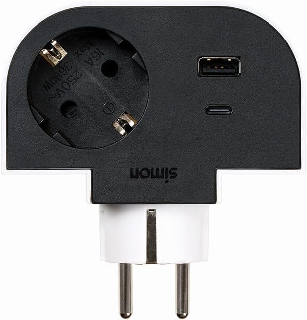 Simon Adaptador Giratorio 1 Toma 16A + USB A+C 30W