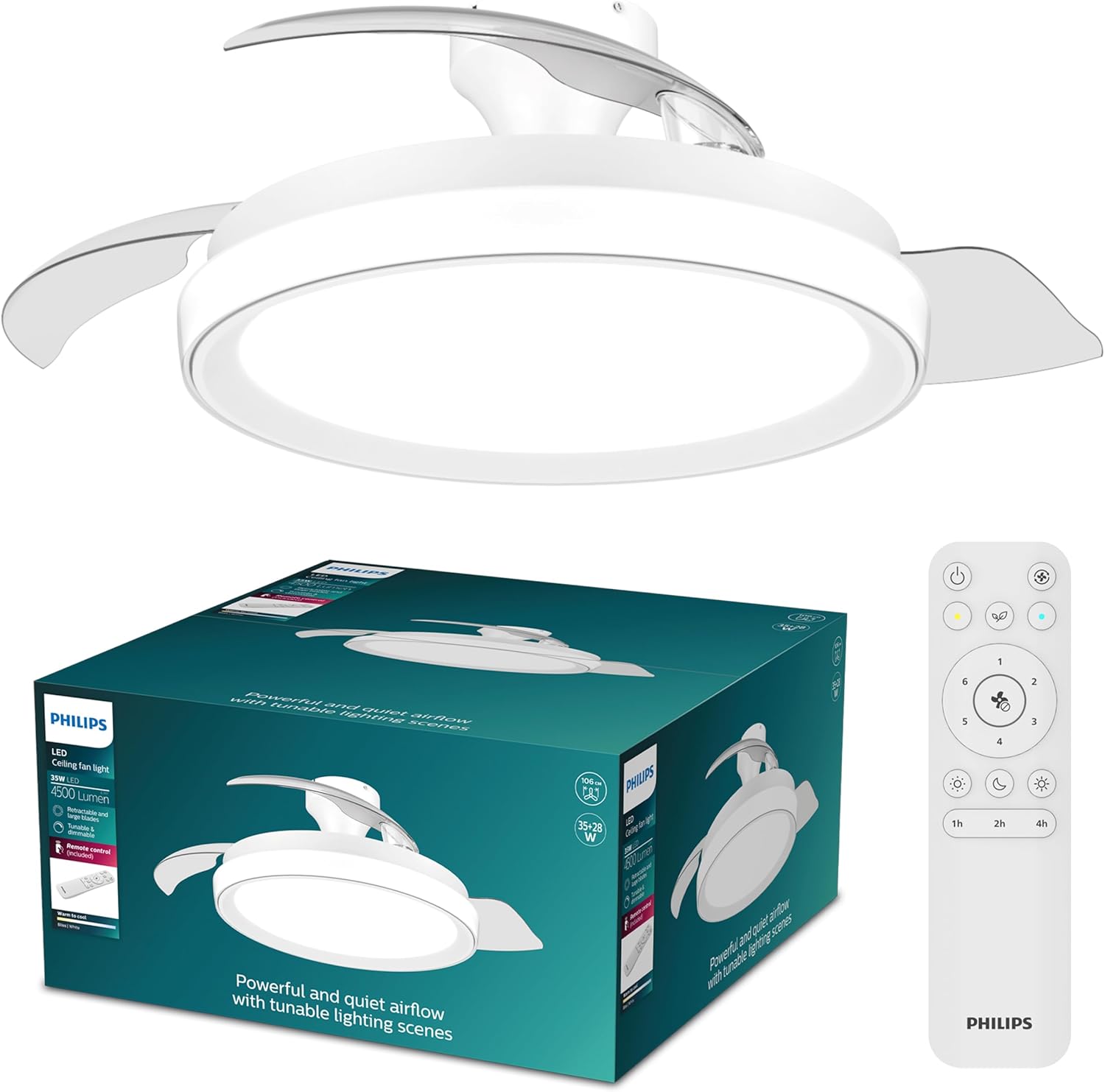 Philips Bliss Lámpara de Techo con Ventilador Aspas Retráctiles LED