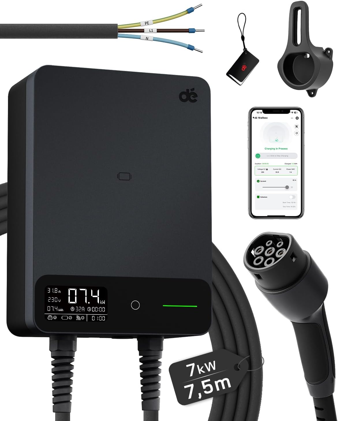WityCharge Wallbox Monofásica 7.4kW con App Cable Tipo 2 8M