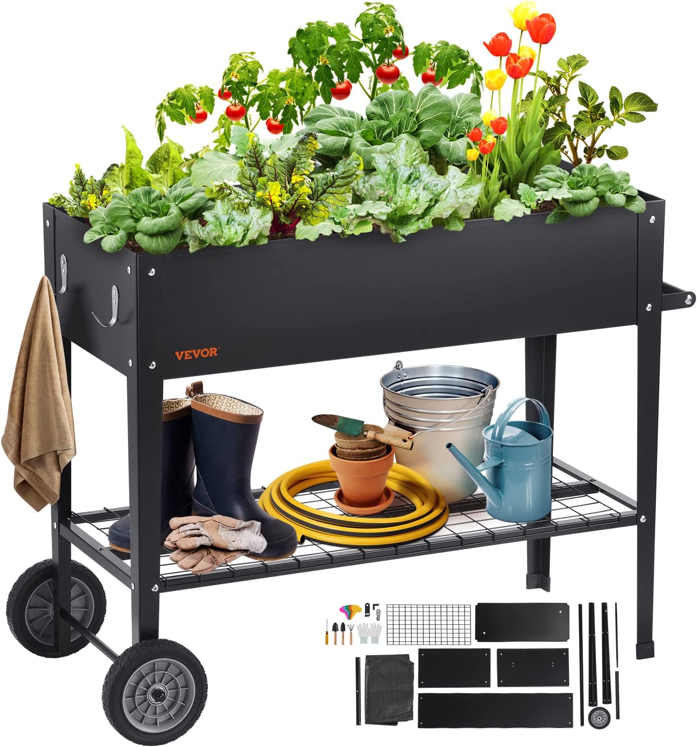 Vevor Cama Elevada de Jardín 108x49,5x80 cm con Ruedas