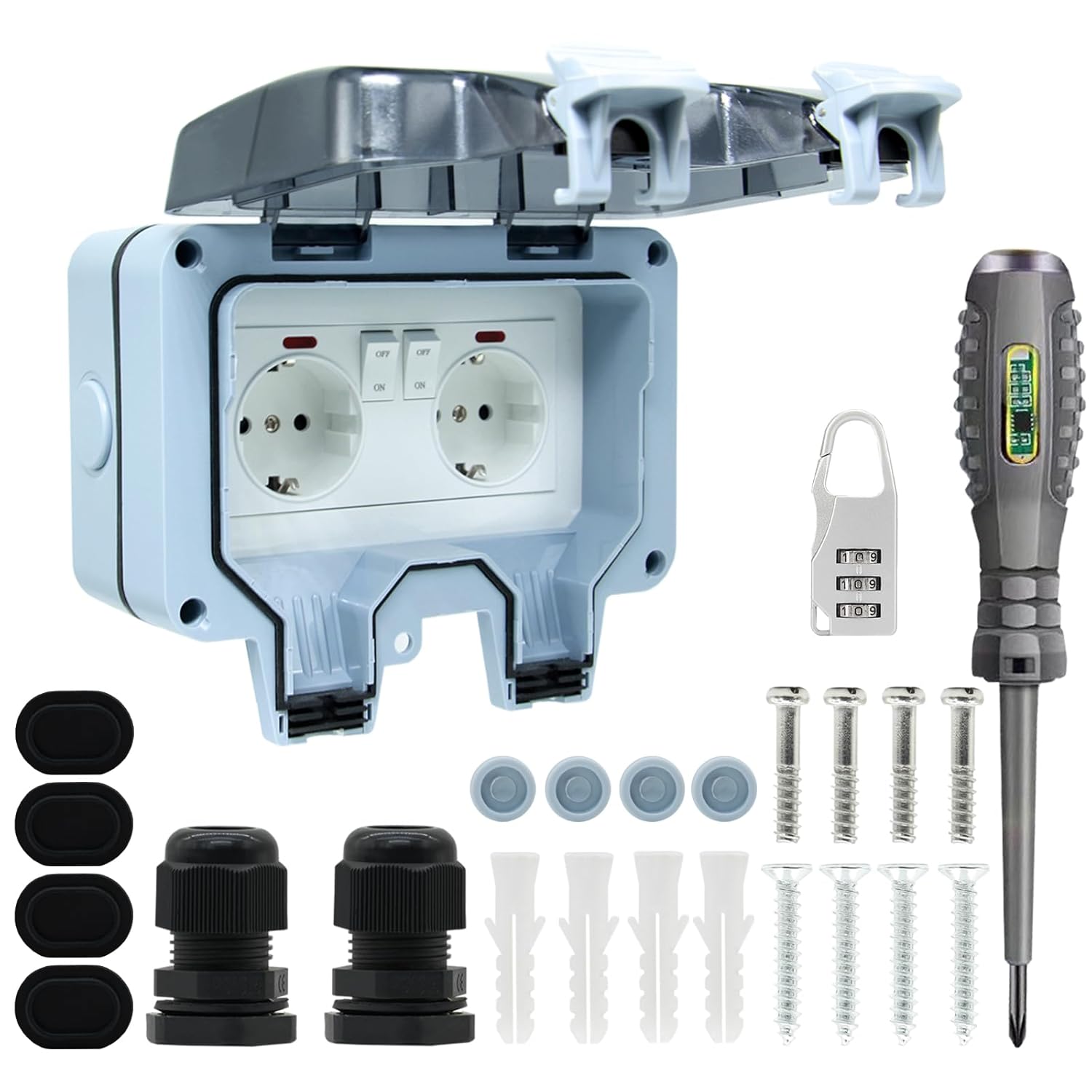 Enchufe Doble de Exterior JOYELEC IP66 con Interruptores