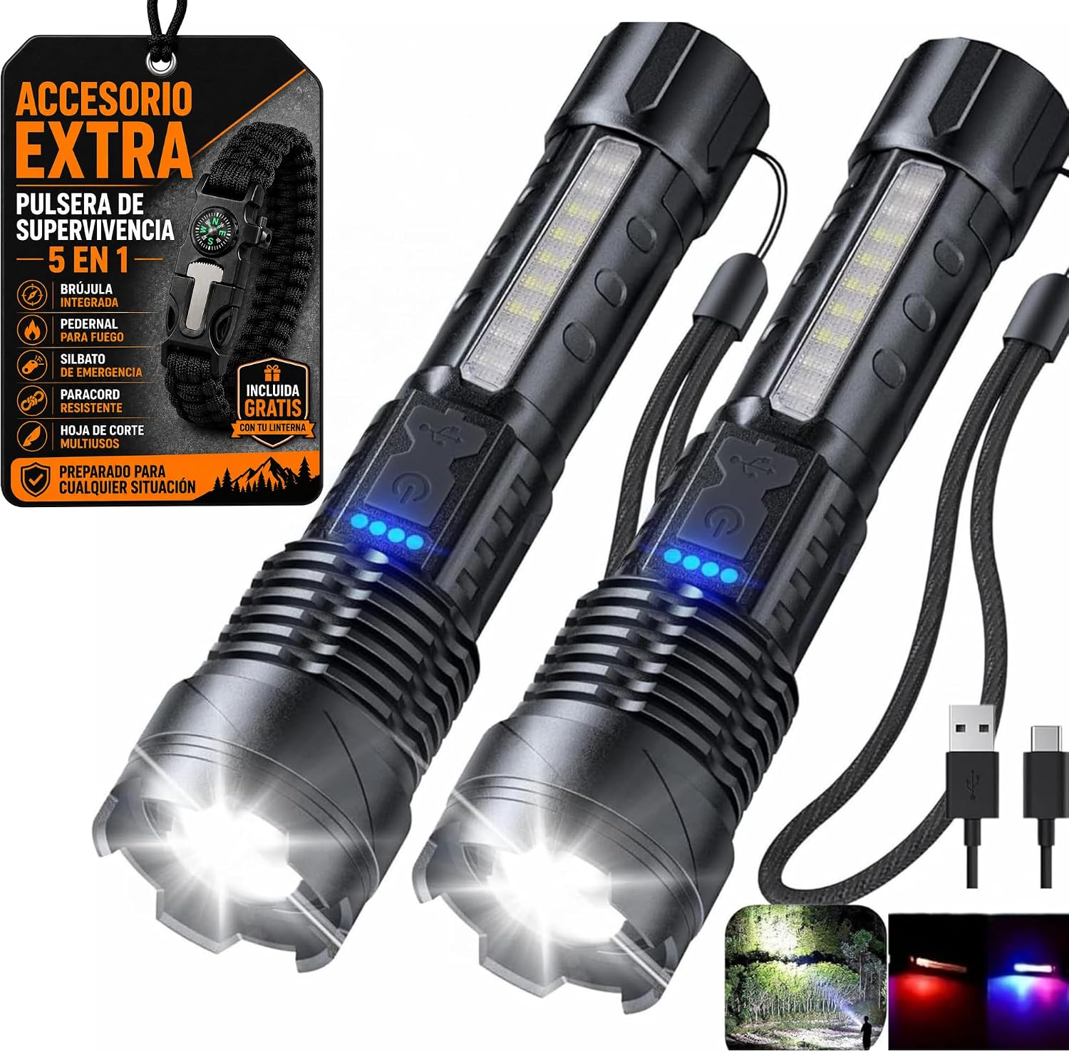 Pack 2 Linternas LED Recargables T-SUN 800 mAh
