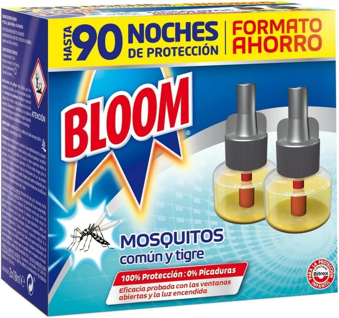 Bloom Líquido (pack de 2 recambios), insecticida eléctrico para mosquitos común y tig