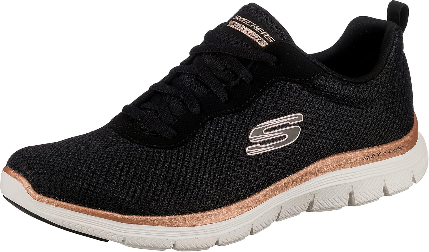 Skechers Flex Appeal 4.0 Brilliant View Regular, Zapatillas Mujer, Black Mesh Rose Go