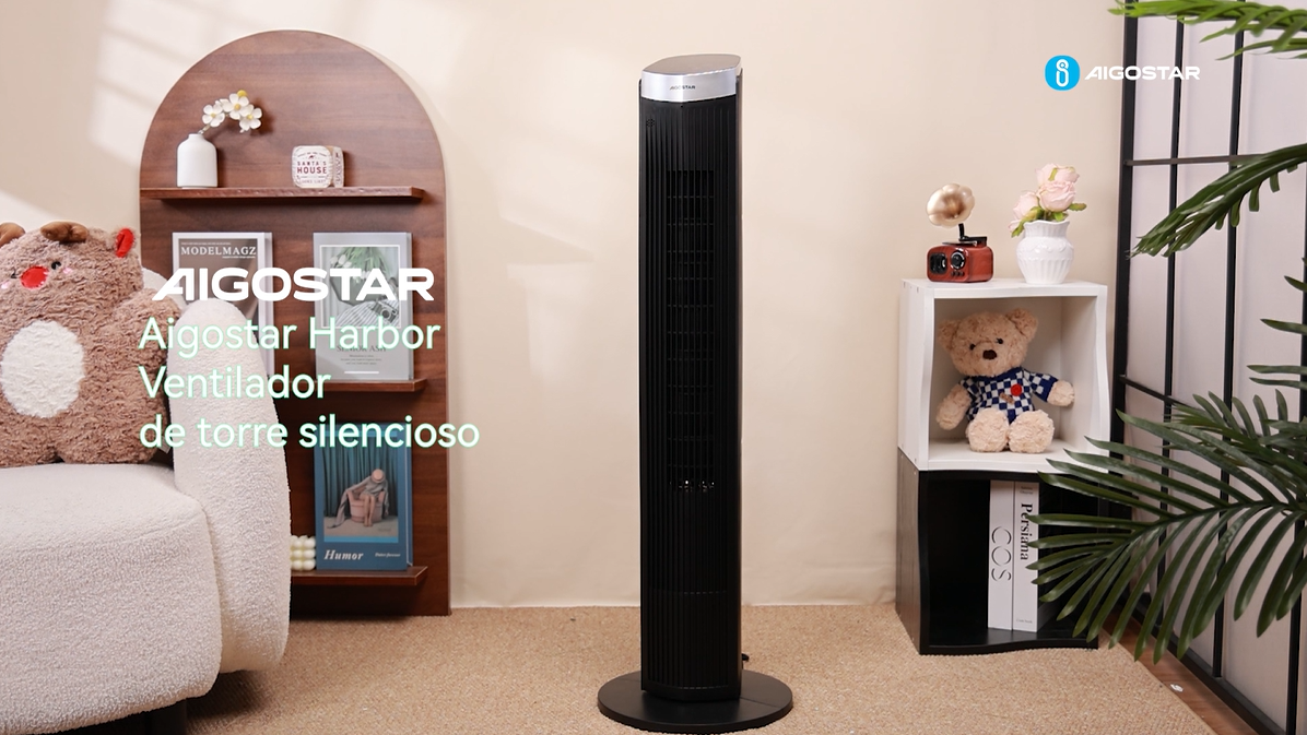 Aigostar Ventilador de Torre Silencioso con Mando a Distancia – Pantalla LED, 3 Modos