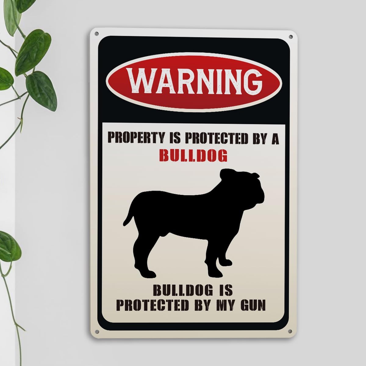 Letrero de metal de advertencia de bulldog divertido para amantes de los perros, rega