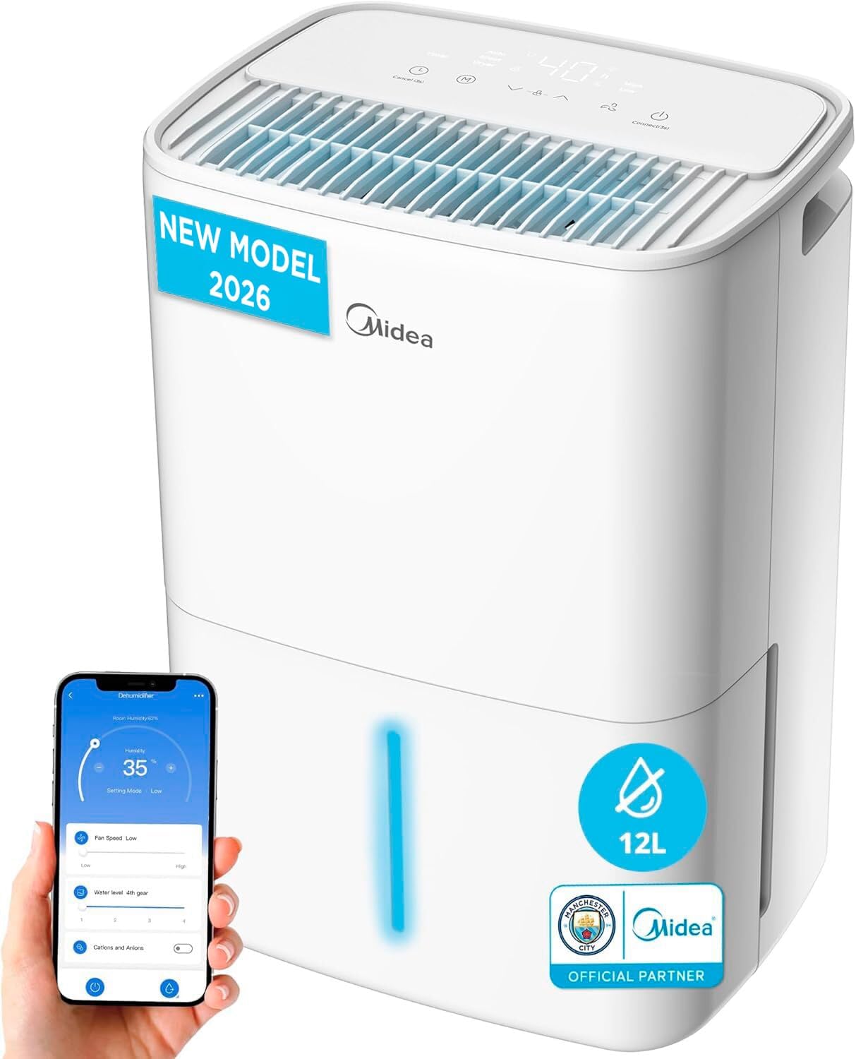 MIDEA Deshumidificador de Humedad Silencioso 12L con App Control hasta 35 m2 – Deshum