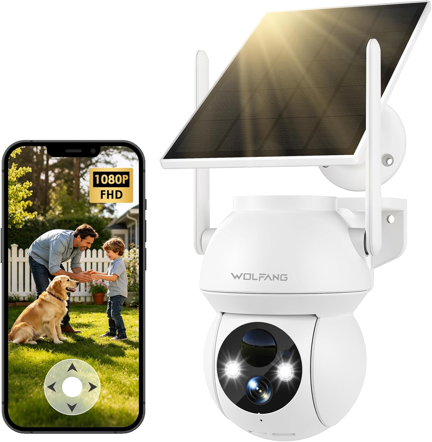 WOLFANG Cámara de Seguridad Solar 1080P para Exteriores, cámara WiFi PTZ de 360° (Sol