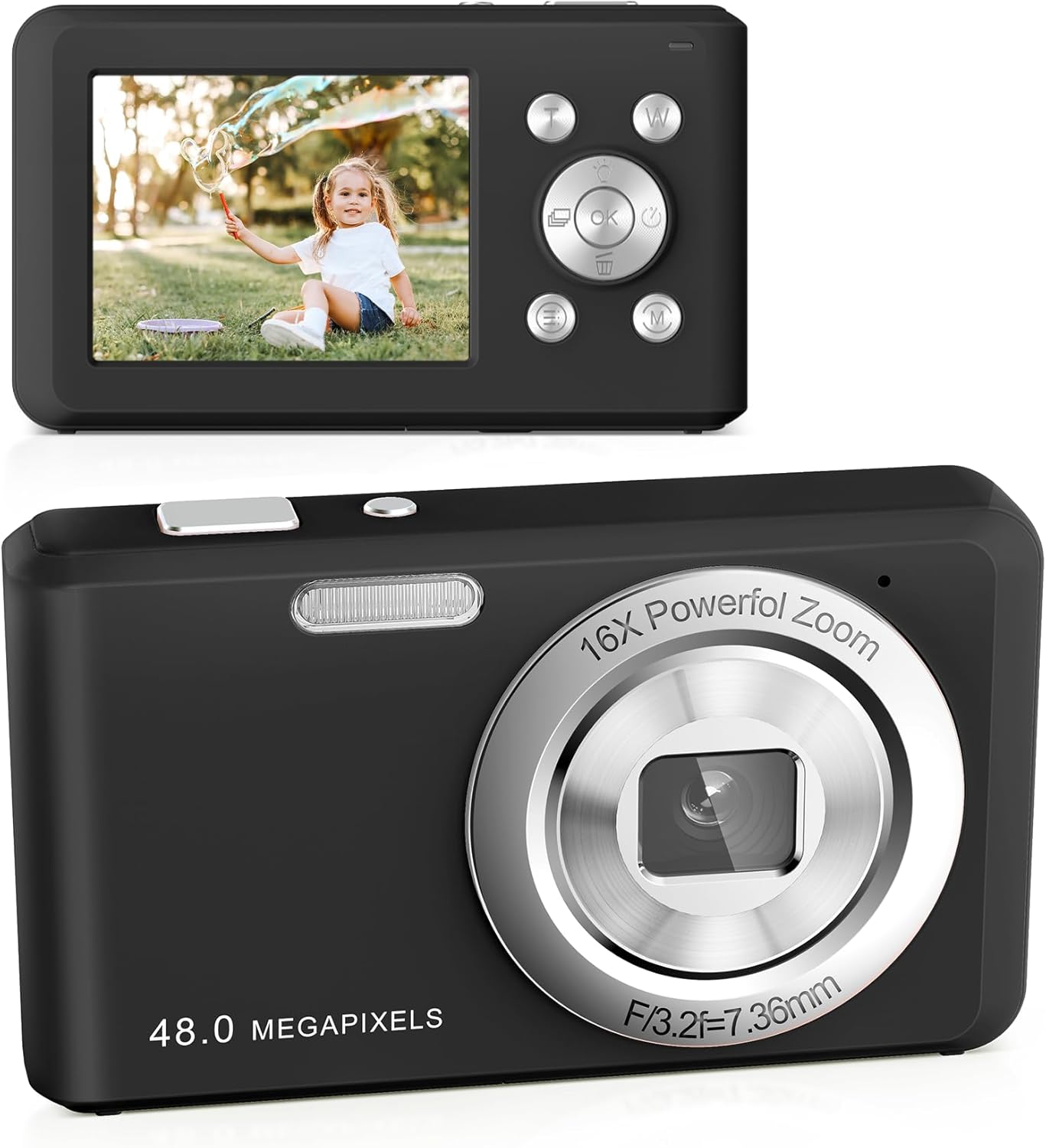 Cámara Digital, HD 1080P Cámara Compacta con 32GB Tarjeta de Memoria, 48 Megapíxeles 