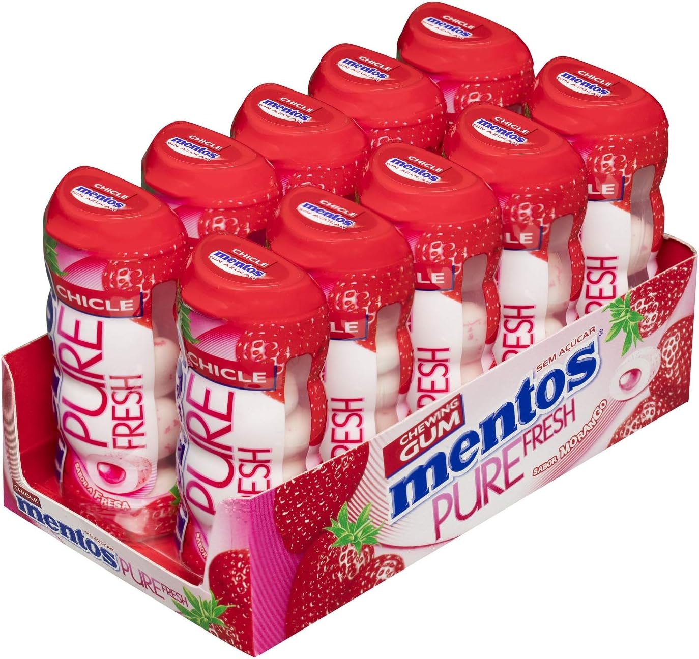 Mentos Pocket Chicle Fresa, Sin Azúcar – 10 unidades de 30 gr. (Total 300 gr.) 🇪🇸