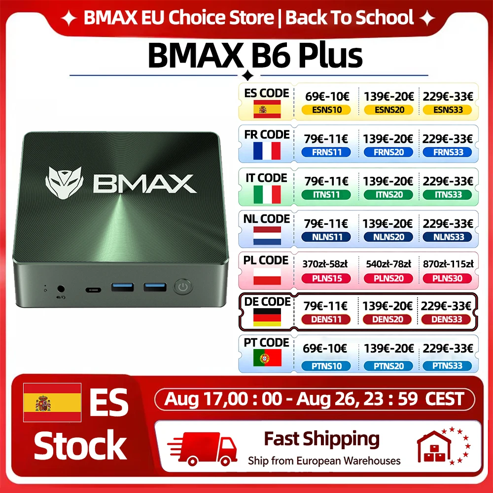 **Mini PC BMAX B6 Plus con Intel i3-1000NG4, Windows 11, 12GB de RAM, 512GB SSD, WIFI