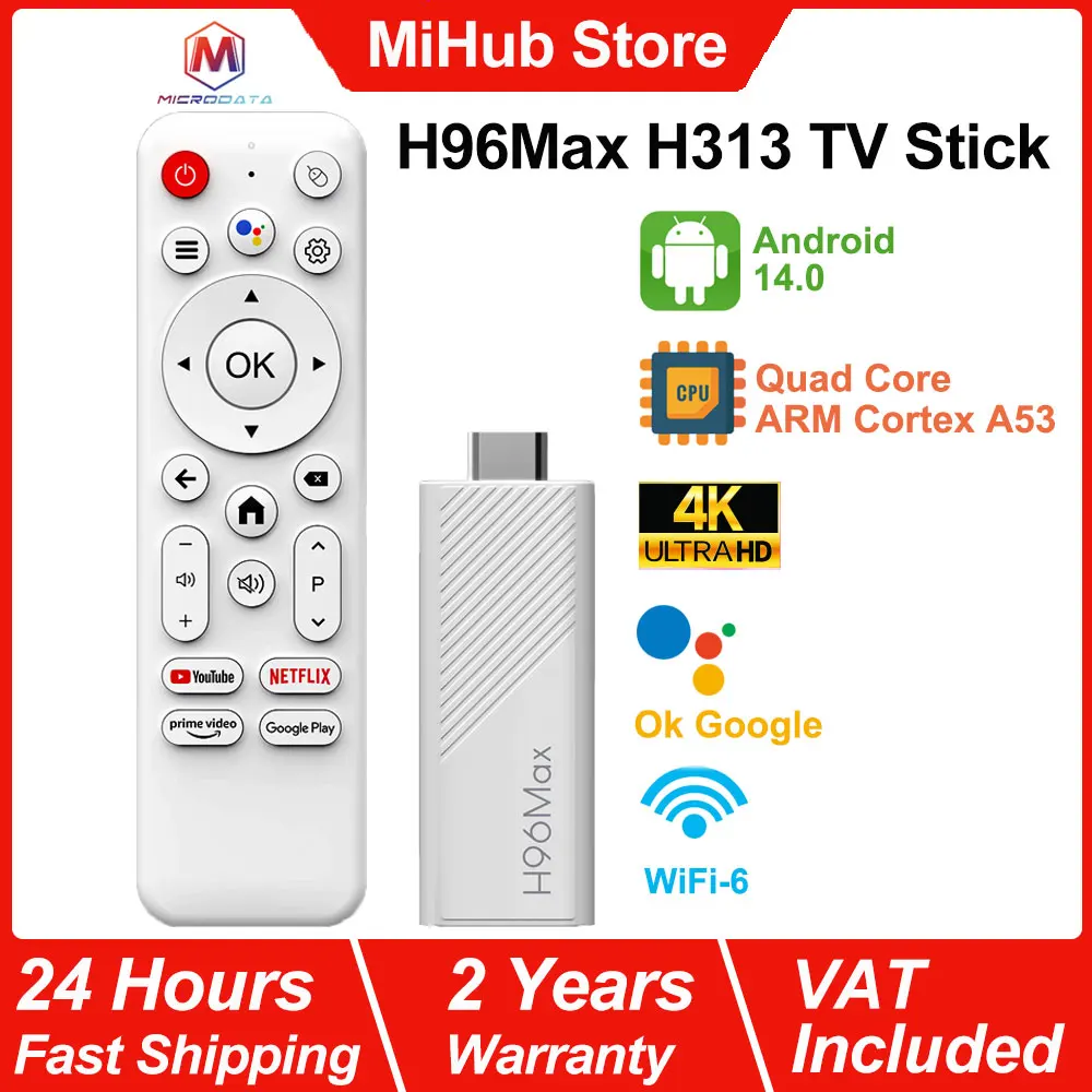 **H96Max H313 TV Stick 4K, WiFi 6 Reproductor Multimedia Portátil ﻿ Android TV 14, Qu