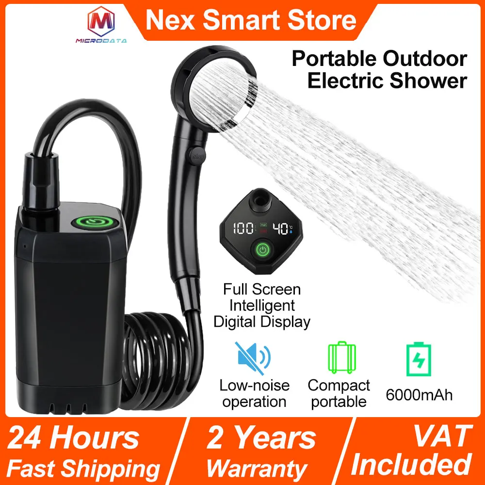 **Ducha eléctrica portátil para exteriores, ducha de acampada de 6000mAh, pantalla Di