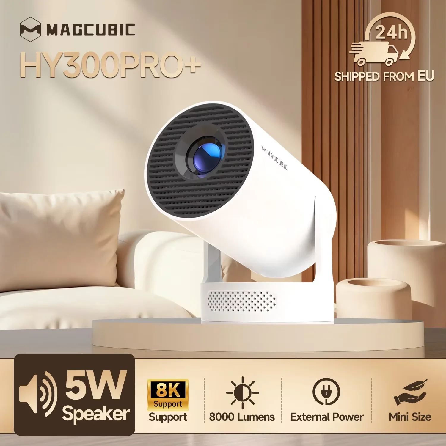 **Proyector Portátil Magcubic HY300 Pro+ 8K Android 14, 8000 Lúmenes, WiFi 6, BT5.4, 