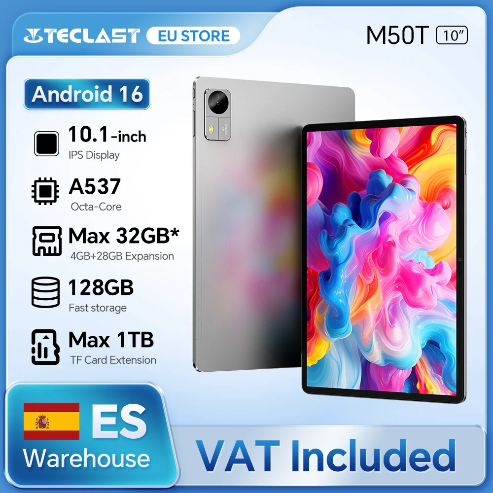 **Tableta Teclast M50T 2026 de 10.1 pulgadas IPS, Gemini AI, Android 16, hasta 32GB R