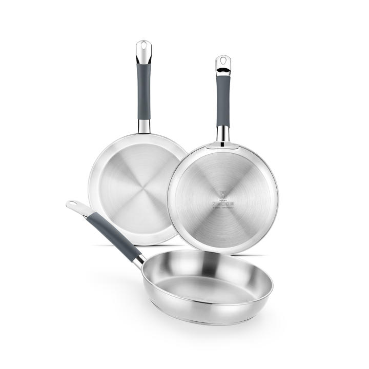 BRA Master – Set de 3 Sartenes Acero Inoxidable 18/10 (20-24-26 cm) – Sin Antiadheren