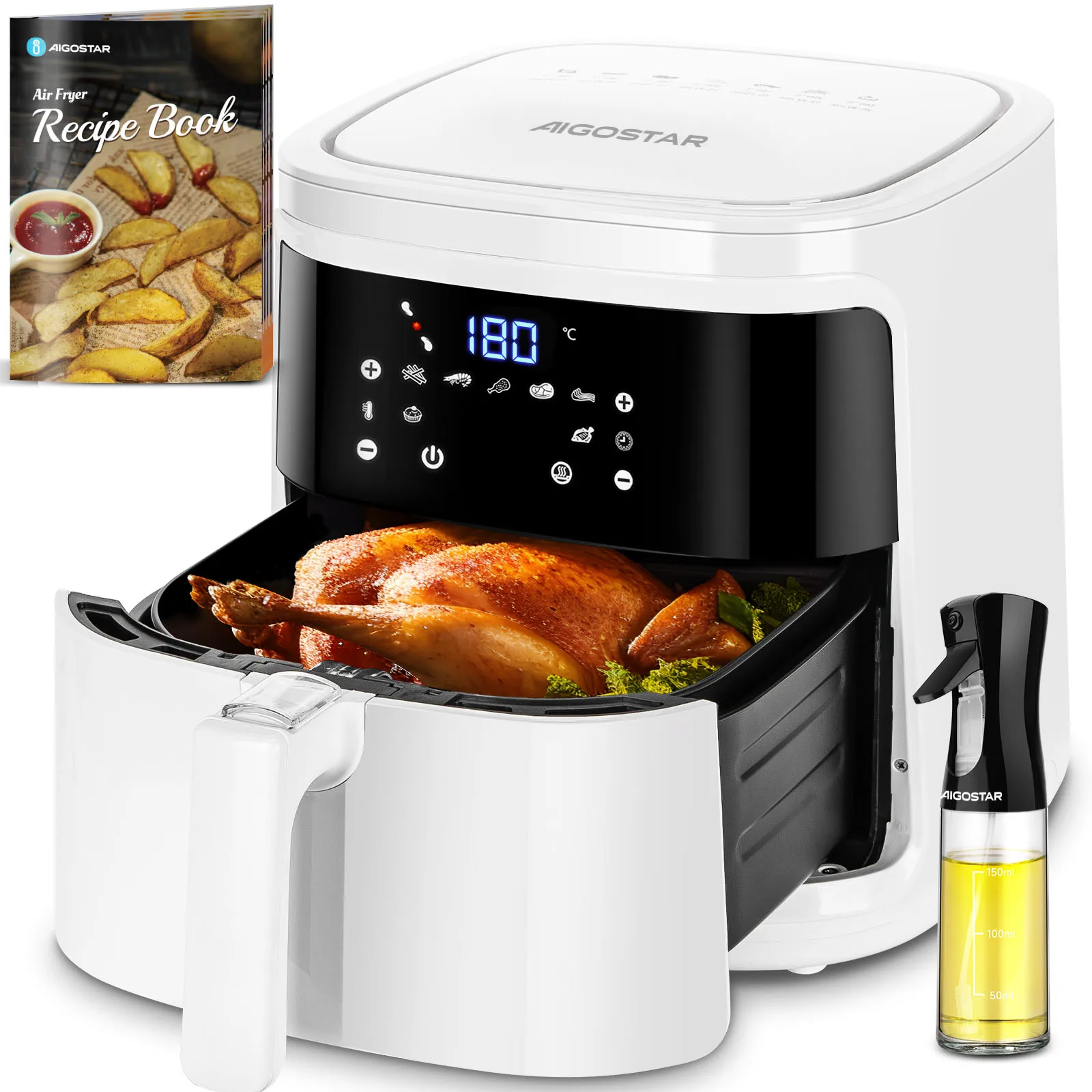 **AIGOSTAR Freidora de Aire sin Aceite 7L,1900W. Pantalla LED táctil, 7 Funciones Pre