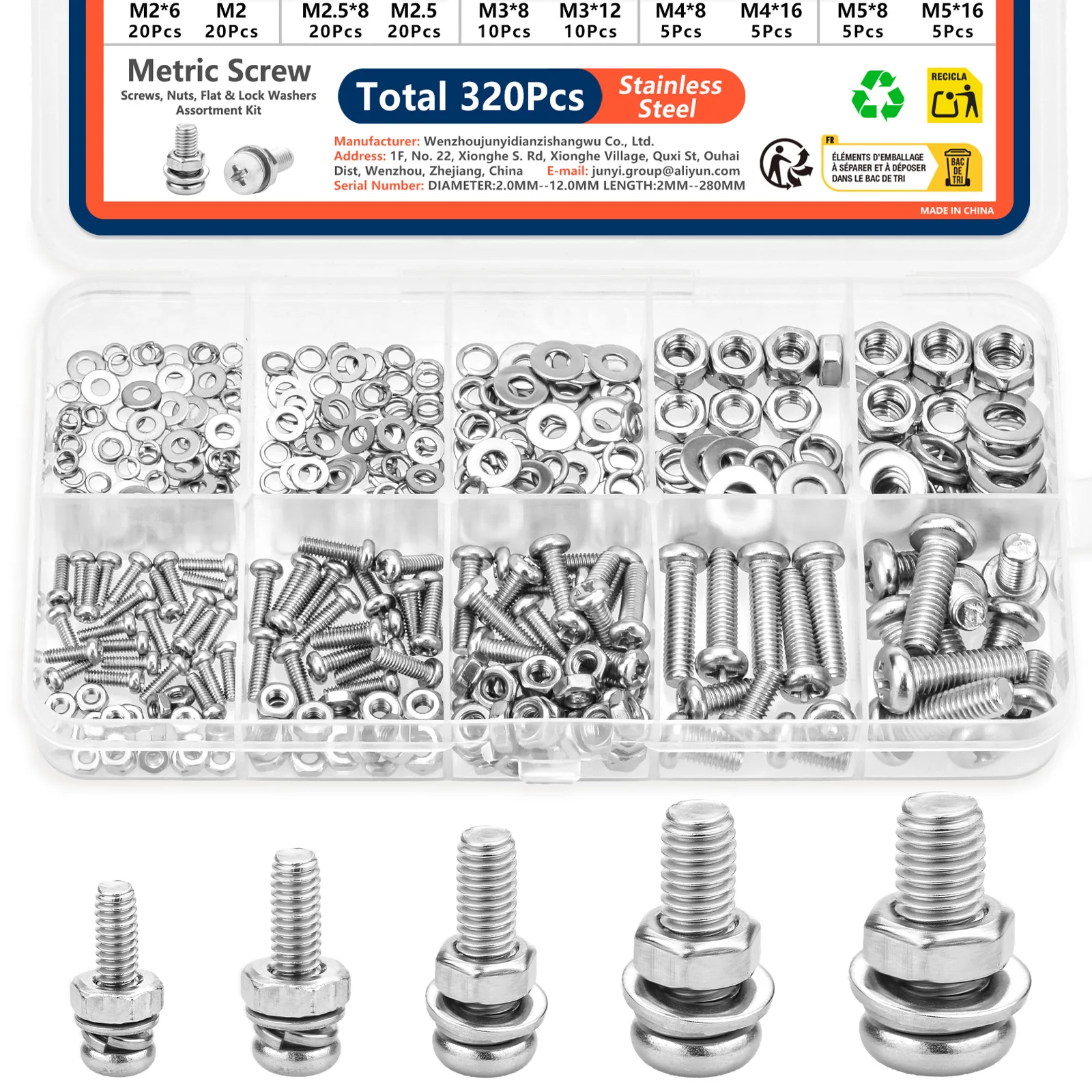 Kit completísimo de 320 piezas en acero inoxidable