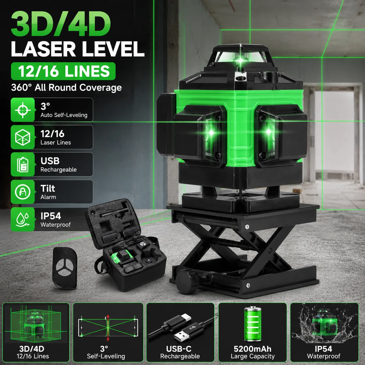 Un nivel 4D de 16 líneas profesional
