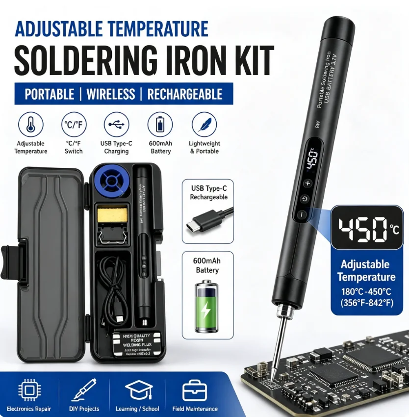 Kit completo con carga USB-C ideal para electrónica