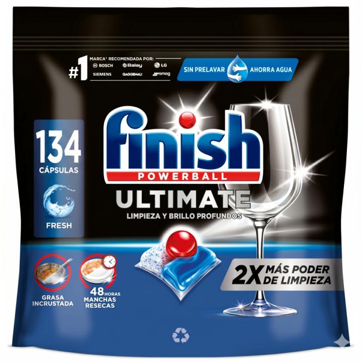 Finish Powerball Ultimate 134  204 Pastillas para el lavavajillas. Limpieza y brillo 
