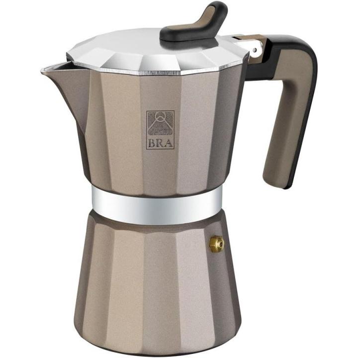 Bra - Cafetera Titanium Italiana, De 1 a 12 Tazas, Aluminio Alta Calidad, Café Aroma 